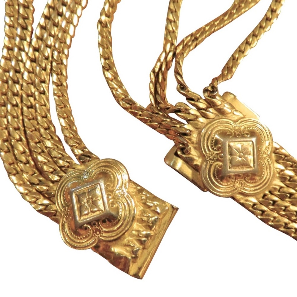 Vintage Christian Dior Gold Multi Strand Logo Medallion Curb Link Belly Chain - Picture 9 of 16